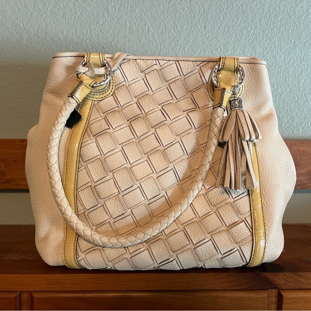 Elegant Cream and Tan Woven Tote Bag